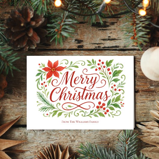 メリークリスマス書道レッドポインセチア シーズンカード