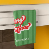 メリークリスマス書道レトロスタイルレッドグリーン キッチンタオル