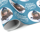 メリークリスマス書道丸フォトブルー ラッピングペーパー (ロールコーナー)