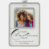 メリークリスマス書道友人写真 シルバープレートフレームオーナメント (正面)