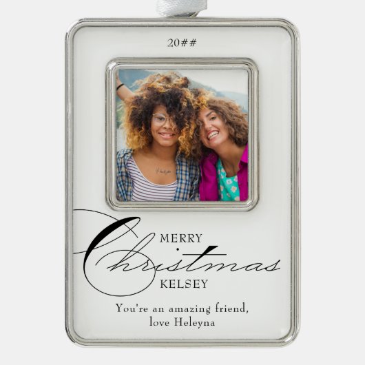 メリークリスマス書道友人写真 シルバープレートフレームオーナメント (正面)