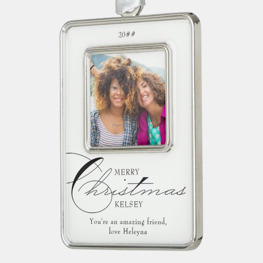 メリークリスマス書道友人写真 シルバープレートフレームオーナメント (左)