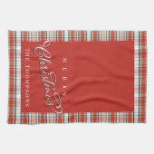 メリークリスマス書道台本かわいい赤い格子柄 キッチンタオル (横)