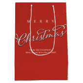 メリークリスマス書道台本かわいい赤い格子柄 ミディアムペーパーバッグ (裏面)