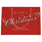 メリークリスマス書道台本かわいい赤い格子柄 ラージペーパーバッグ (正面)