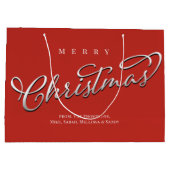 メリークリスマス書道台本かわいい赤い格子柄 ラージペーパーバッグ (裏面)