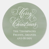 メリークリスマス書道台本グリーン ラウンドシール (正面)
