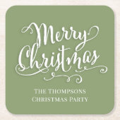 メリークリスマス書道台本シンプル緑 スクエアペーパーコースター (正面)