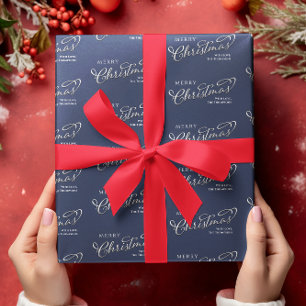 メリークリスマス書道台本ネイビーブルーかわいい ラッピングペーパー