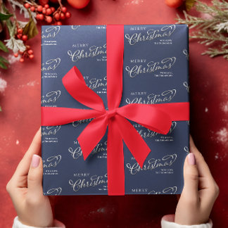 メリークリスマス書道台本ネイビーブルーかわいい ラッピングペーパー