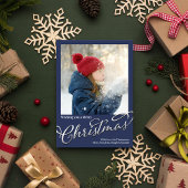 メリークリスマス書道台本ネイビーブループレイド シーズンカード