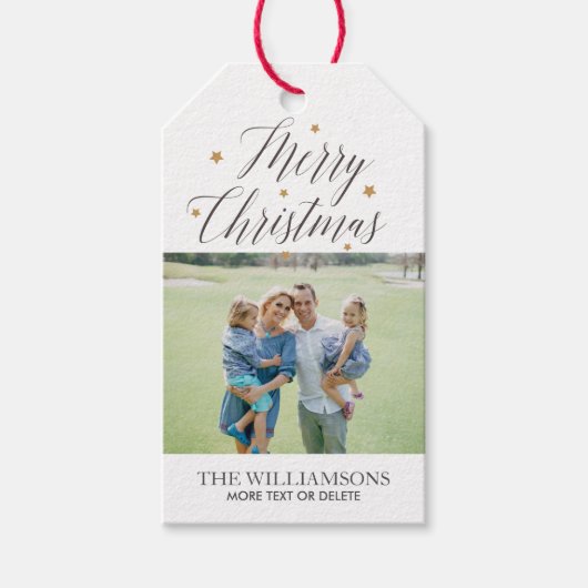 メリークリスマス書道家族の写真カスタム写真 ギフトタグ (正面)
