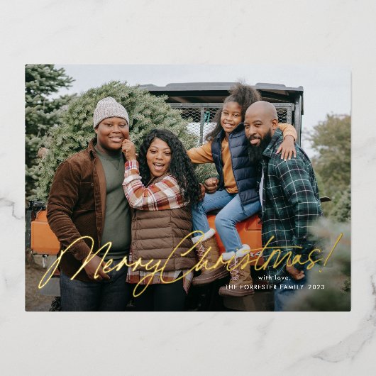 メリークリスマス書道手書き写真 箔シーズンポストカード (正面)