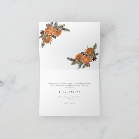 メリークリスマス書道柑橘系植物写真 シーズンカード (内部)