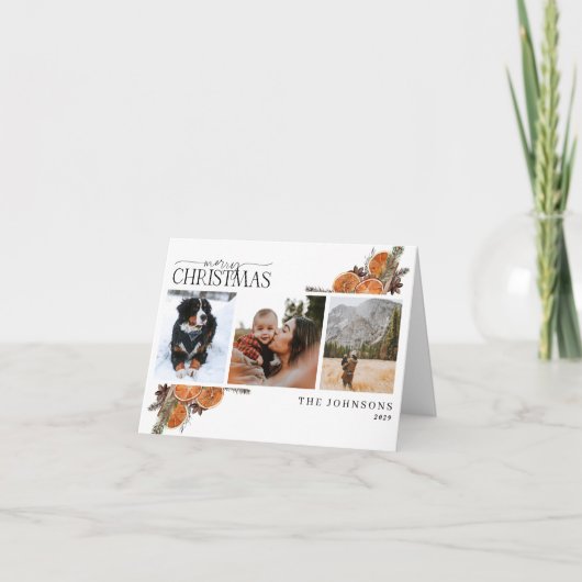 メリークリスマス書道柑橘系植物写真 シーズンカード (正面)