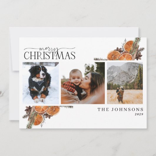 メリークリスマス書道柑橘系植物写真 シーズンカード (正面)