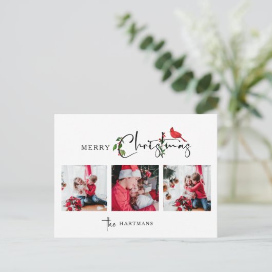 メリークリスマス書道植物写真3枚 シーズンポストカード (スタンド正面)