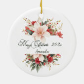 メリークリスマス書道水彩フローラ セラミックオーナメント (裏面)