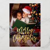 メリークリスマス書道縦写真 箔招待状 (正面)