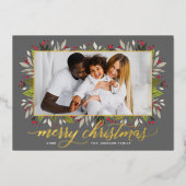 メリークリスマス木炭金ゴールドエレガント脚本 箔シーズンカード (正面)