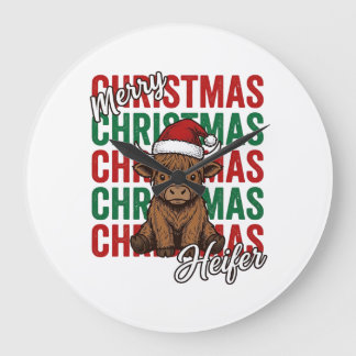 メリークリスマス未経産牛のホリデーTシャツデザイン_1 ラージ壁時計