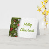 メリークリスマス松の枝とオーナメント カード (黄色い花)