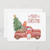 メリークリスマス格言とヴィンテージレッドトラック シーズンポストカード (正面/裏面)