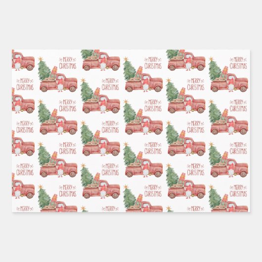 メリークリスマス格言とヴィンテージレッドトラック ラッピングペーパーシート (正面)