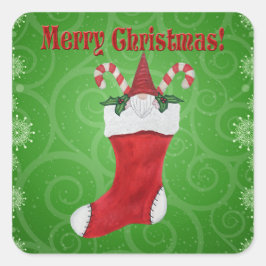 メリークリスマス格言インストッキングキャンディケーングリーン スクエアシール