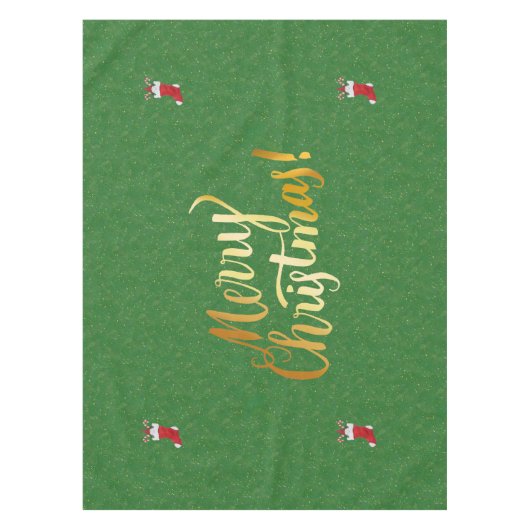 メリークリスマス格言インレッドストッキンググリーン金ゴールド テーブルクロス (正面)
