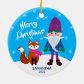 メリークリスマス格言キツネ パーソナライズされた セラミックオーナメント (裏面)
