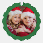 メリークリスマス格言グリーンフォト オーナメントカード (裏面)