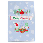 メリークリスマス格言スノーフレーク青い背景 ミディアムペーパーバッグ (正面)