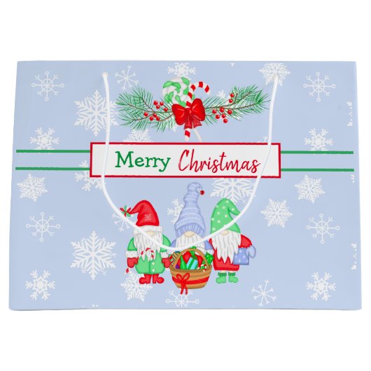 メリークリスマス格言スノーフレーク青い背景 ラージペーパーバッグ (正面)