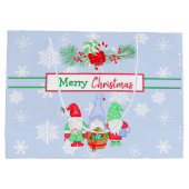 メリークリスマス格言スノーフレーク青い背景 ラージペーパーバッグ (裏面)