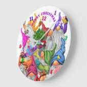 メリークリスマス格言パーティー漫画スケッチおもしろい ラージ壁時計 (傾斜)