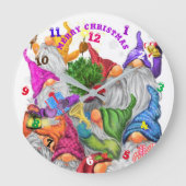 メリークリスマス格言パーティー漫画スケッチおもしろい ラージ壁時計 (正面)