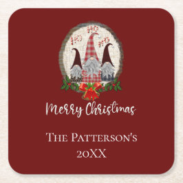 メリークリスマス格言レッド素朴、プレイド、トレンディー スクエアペーパーコースター