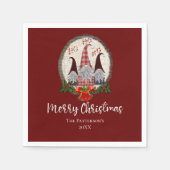 メリークリスマス格言レッド素朴、プレイド、トレンディー スタンダードカクテルナプキン (正面)