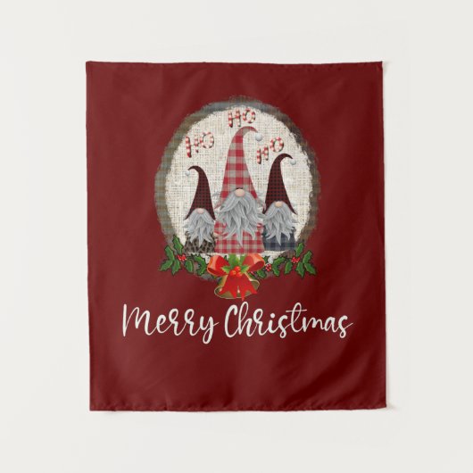メリークリスマス格言レッド素朴、プレイド、トレンディー タペストリー (正面)