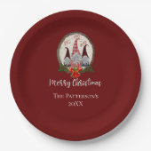 メリークリスマス格言レッド素朴、プレイド、トレンディー ペーパープレート (正面)