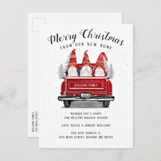 メリークリスマス格言ヴィンテージレッドトラック移動 案内ポストカード (正面/裏面)