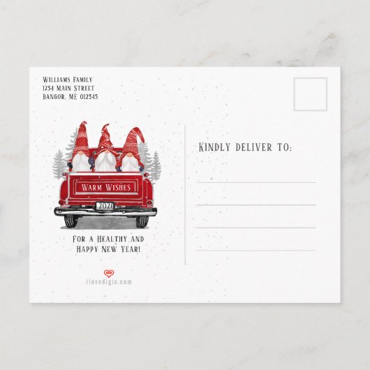 メリークリスマス格言ヴィンテージレッドトラック移動 案内ポストカード (裏面)