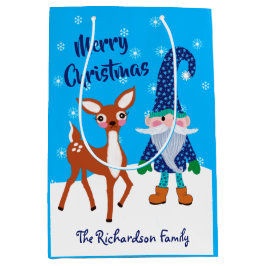 メリークリスマス格言雪片ディアネーム ミディアムペーパーバッグ