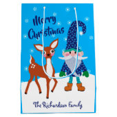 メリークリスマス格言雪片ディアネーム ミディアムペーパーバッグ (裏面)