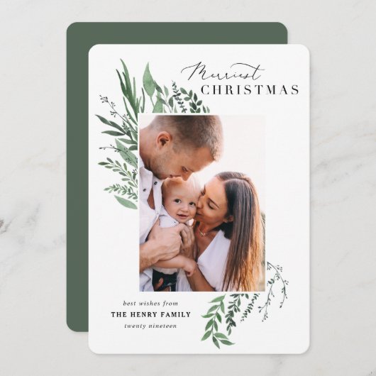 メリークリスマス植物写真クリスマスカード 招待状 (正面/裏面)