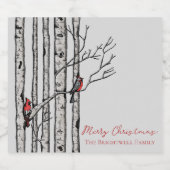 メリークリスマス樺の木の木と赤い（鳥）ショウジョウコウカンチョウの鳥 スパークリングワインラベル (シングルラベル)