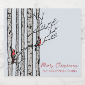 メリークリスマス樺の木の木と赤い（鳥）ショウジョウコウカンチョウの鳥 スパークリングワインラベル (シングルラベル)