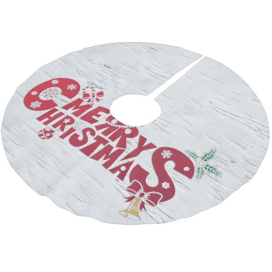 メリークリスマス樺の木ツリーパターン ブラッシュドポリエステルツリースカート (アングル)