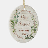 メリークリスマス樺の木ユーカリトゥス銅写真 セラミックオーナメント (右)